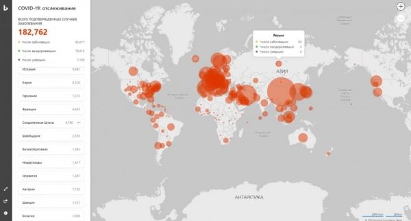 И Microsoft тоже: компания представила свою онлайн-карту распространения коронавируса